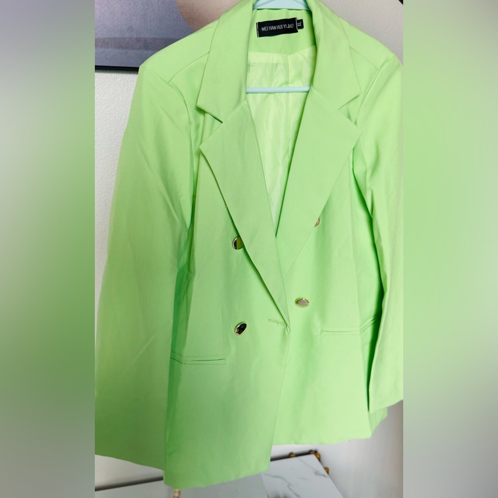 Women's Lime Green Double-Breasted Blazer